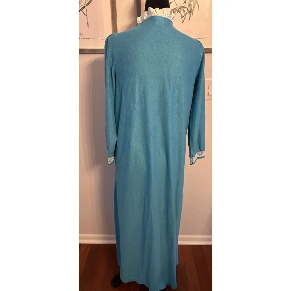 Vintage Moodsetter Nightgown Robe House Coat Blue Cottage Victorian Zip Sz.Small